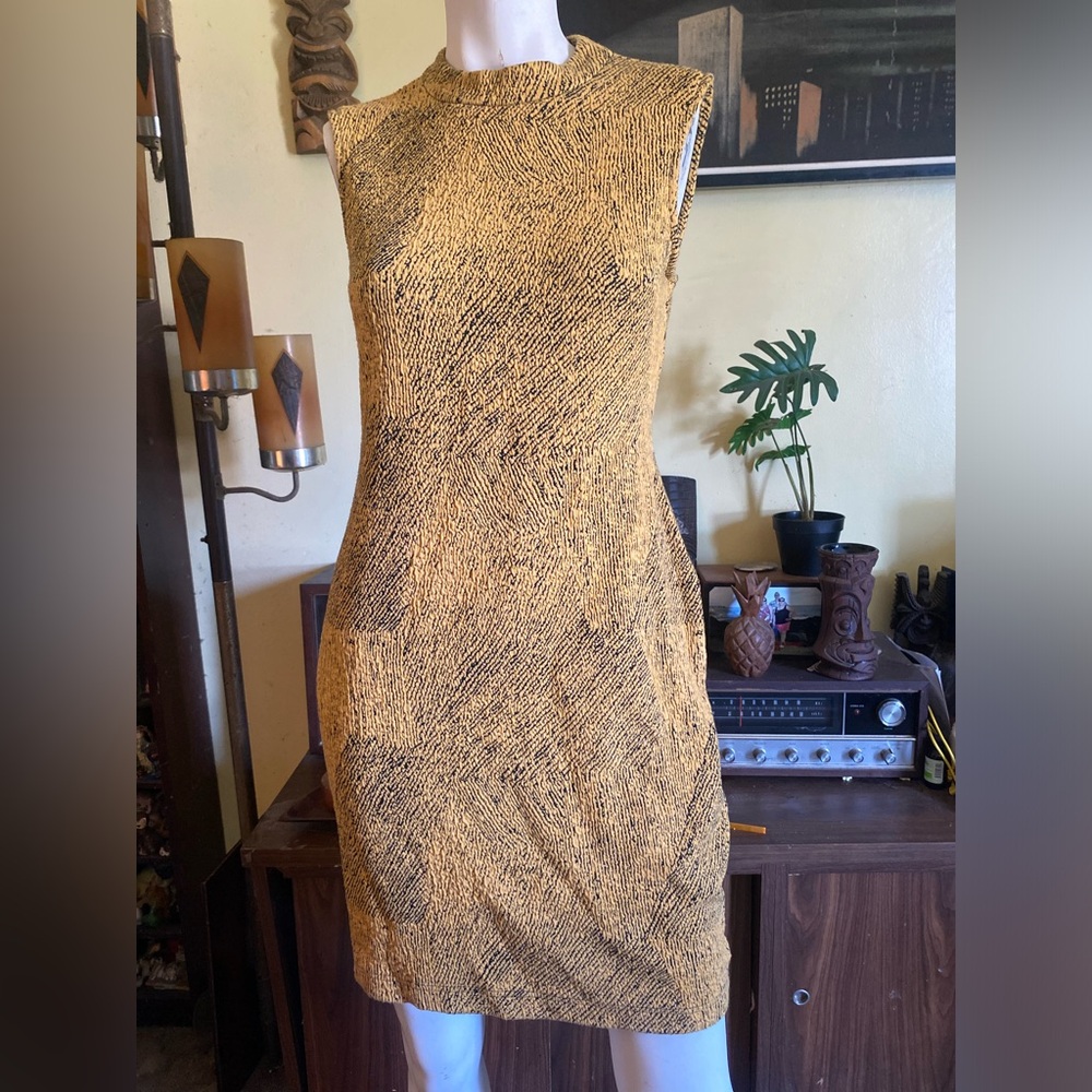MOD yellow and black abstract space age sleeveless modern mini dress cocktail